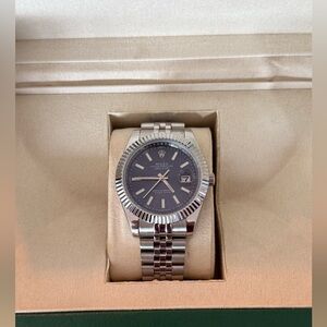 Rolex Silver Watch with Blue Dial